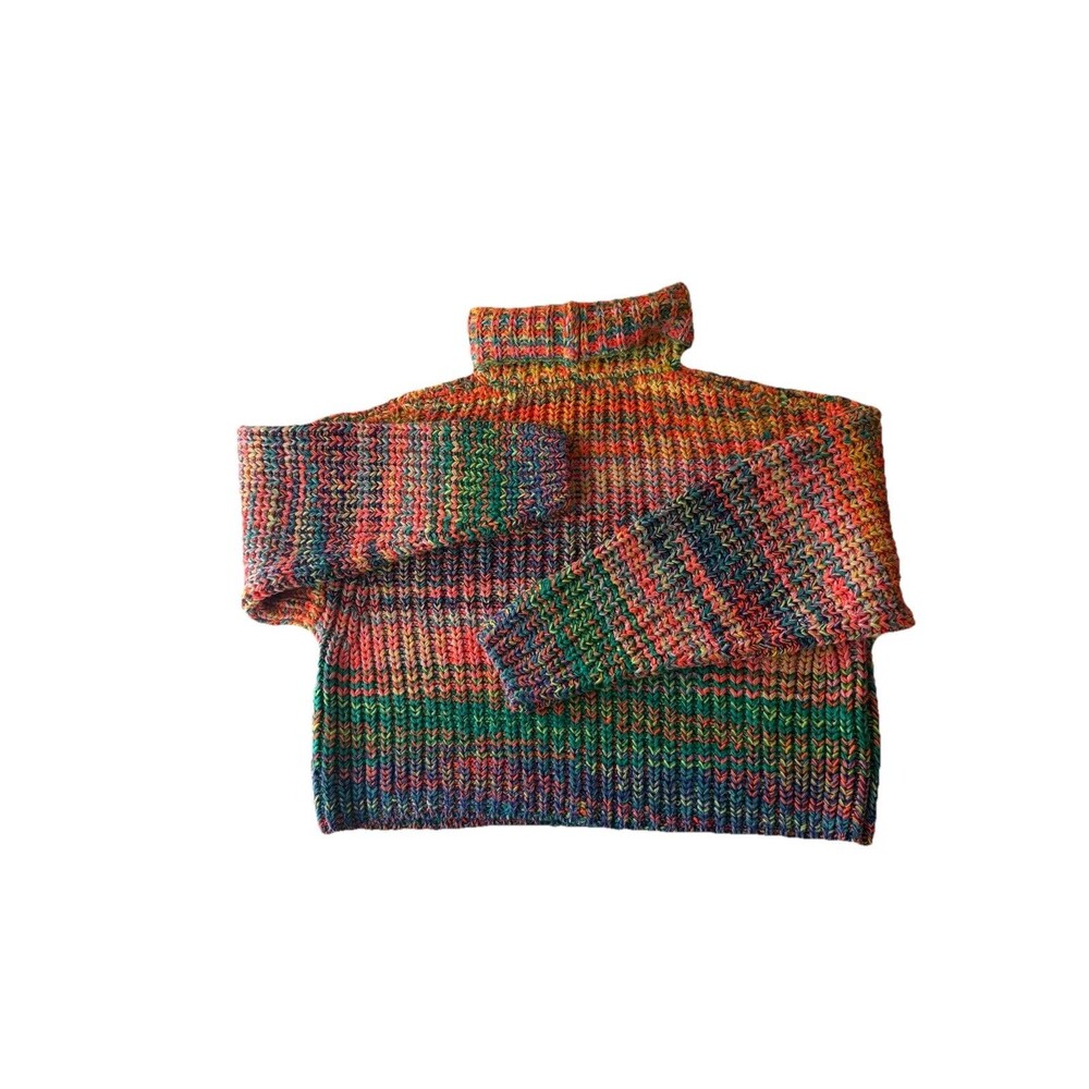 Free People Jumper Small Bright Roll Neck Odyssey Chunky Knit Cotton Mix Grunge - Picture 11 of 14